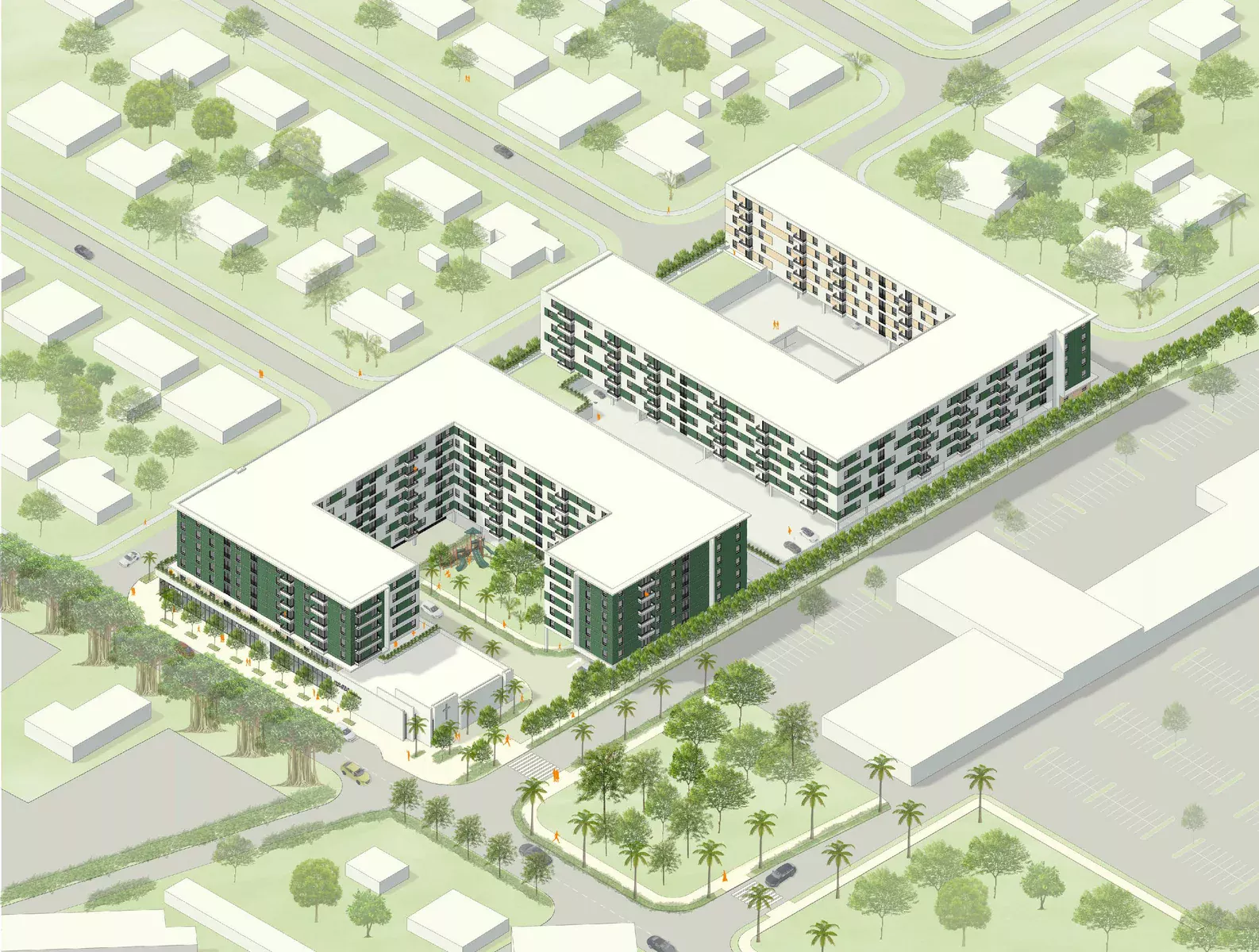Homestead Commons rooftop gardens and elevated open-space concept